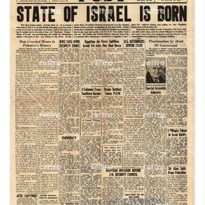 1948 JERUSALEM POST THE STATE OF ISRAEL IS BORN RARE LARGE POSTER gr8 passover!